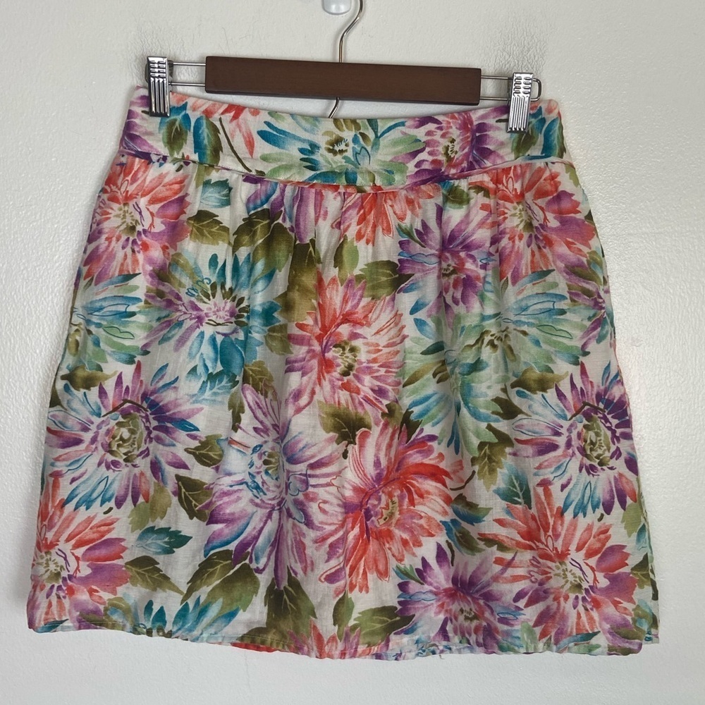 Ann Loft Taylor Linen Lyocell‎ Blend Mini Skirt Size 2 Floral Print Side Pockets